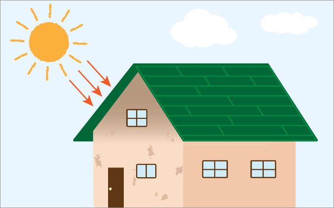 外壁塗装で使える「紫外線によって外壁が劣化しているお家」のフリー素材 | アイコン・PNG・JPG